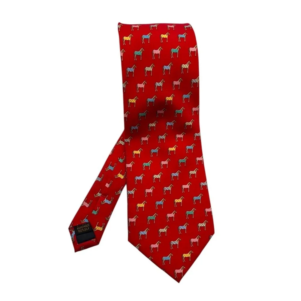 ALYN Horse Blanket Silk Necktie Novelty Print Handmade Red Tie B14Q‎